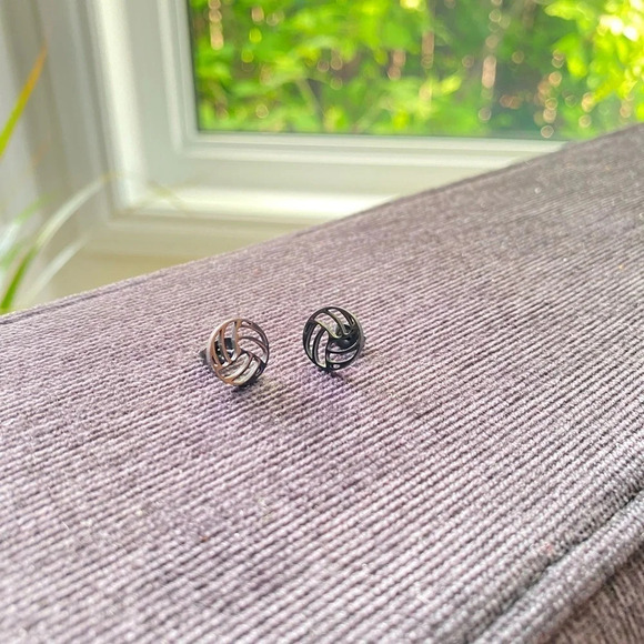 Volleyball tiny stud earrings  in black - Picture 1 of 3